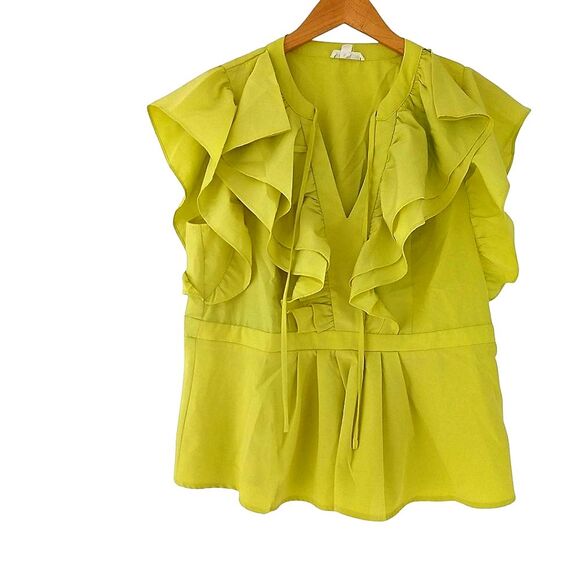 Sunshine + Sky Top Flutter Sleeves Ruffled Tie Front Cinched Waist Lightweight - Picture 1 of 4